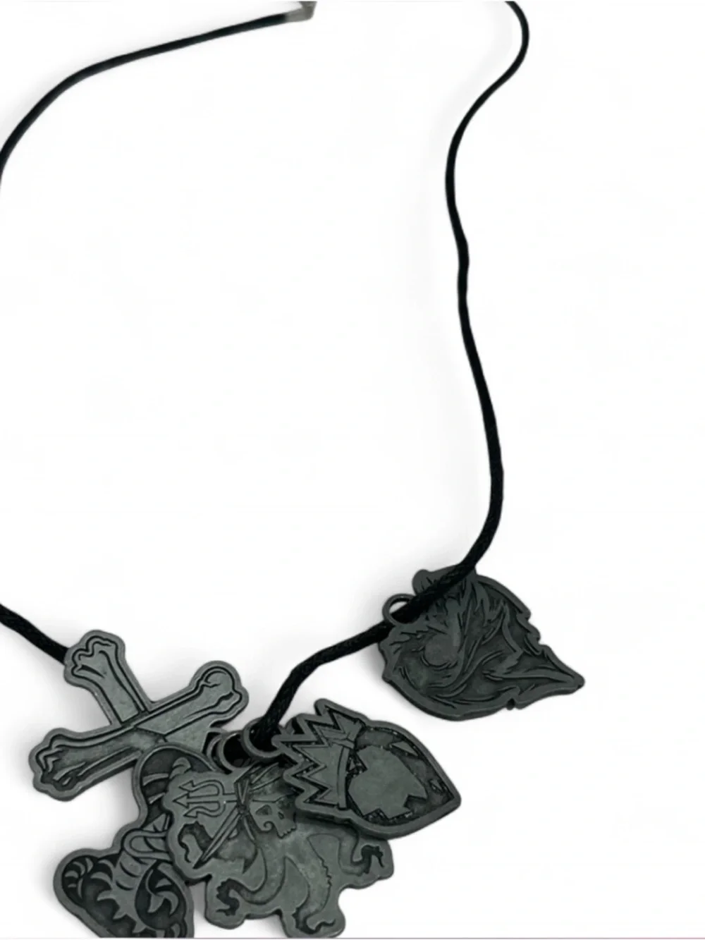Black Cord Necklace with Metal Charms - Picture 3 of 11